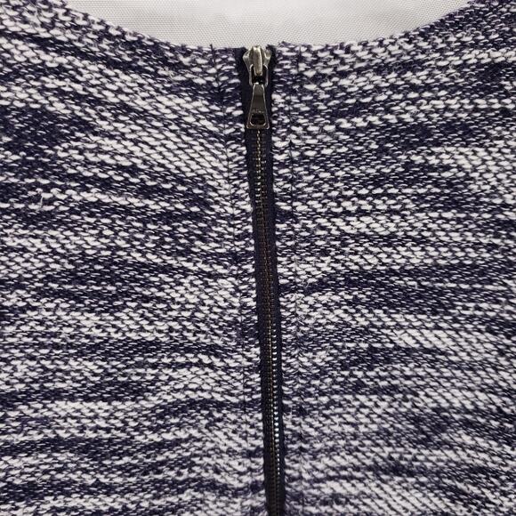 Ann Taylor LOFT Tank Dress Womens 2 Navy White Marled Pleated Knit Zip Up Mini - Picture 8 of 14
